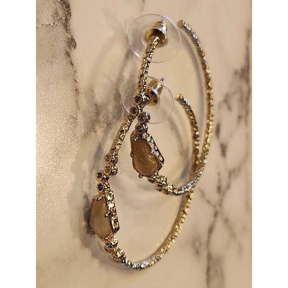 Jonna & Lilly Gold-Tone Rhinestone Hoop Earrings With Decorative Stone Accents - Picture 4 of 5